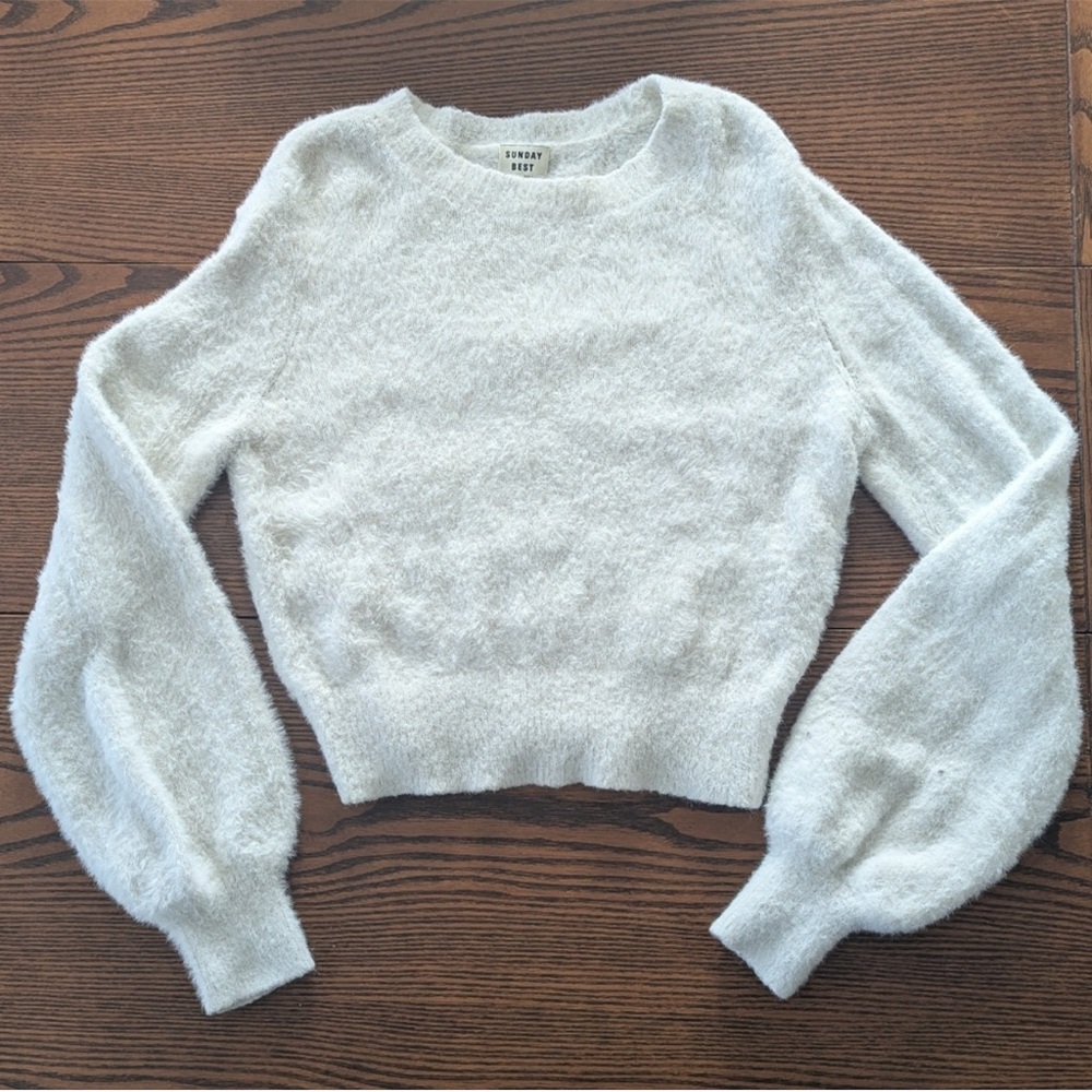 Sunday Best Cream Cozy Fuzzy Crewneck Sweater